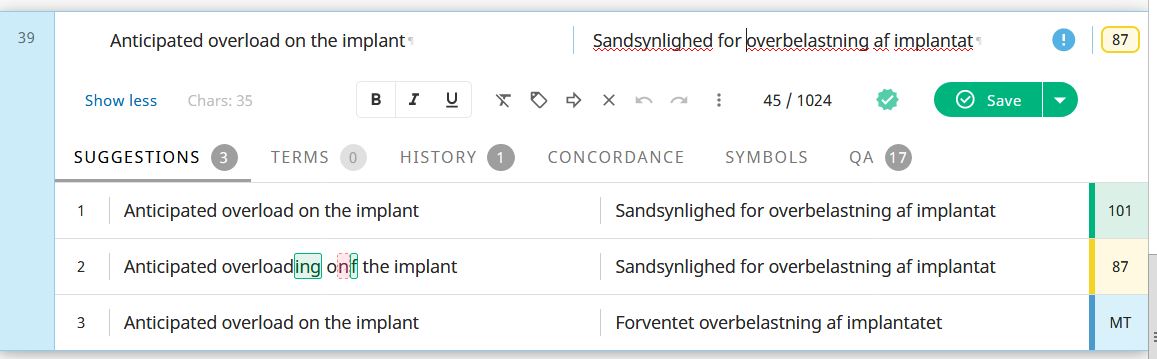 Smart Editor: Fuzzy matches vs context match