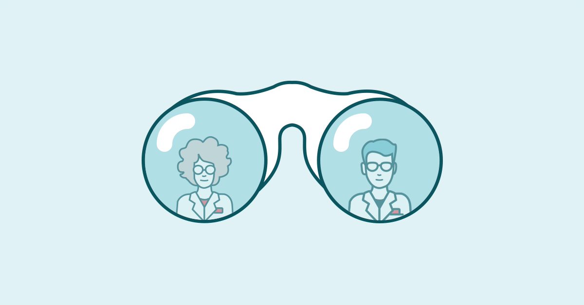 Global content solution providers. Illustration of a pair of binoculars with the image of two persons in the lens