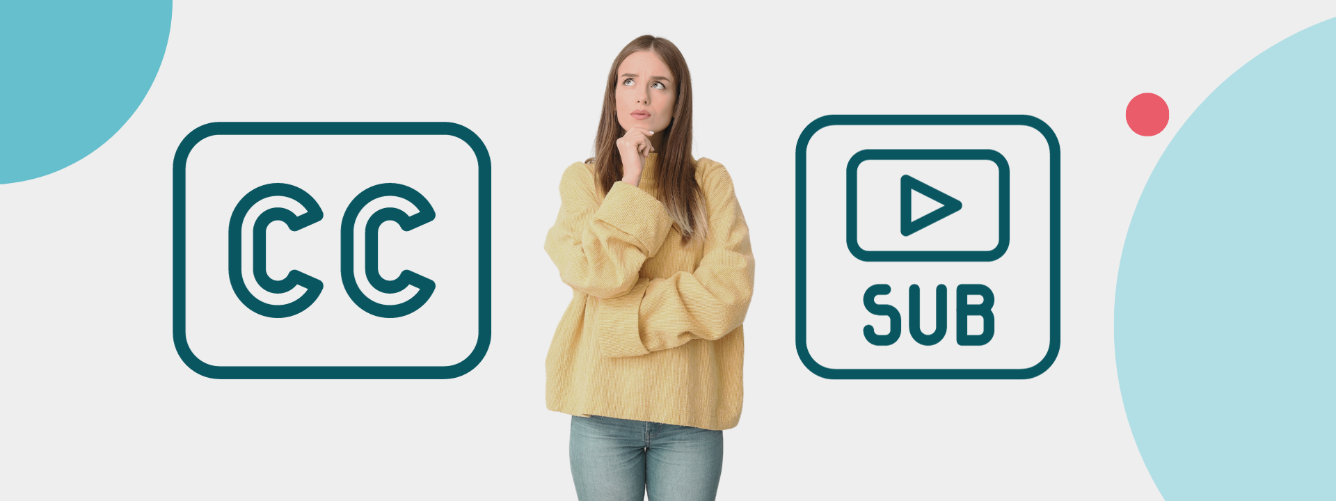 Woman thinking about the difference between captions and subtitles