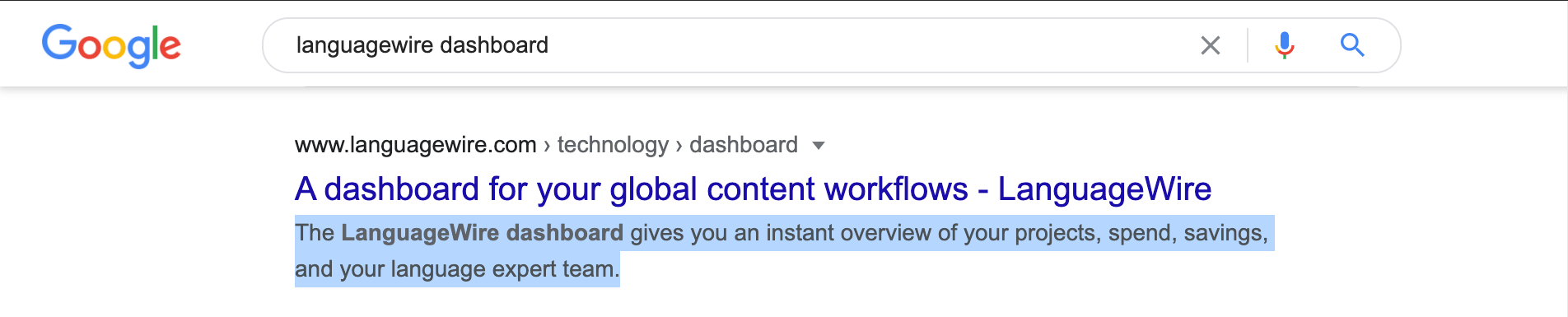 Meta description example on Google 