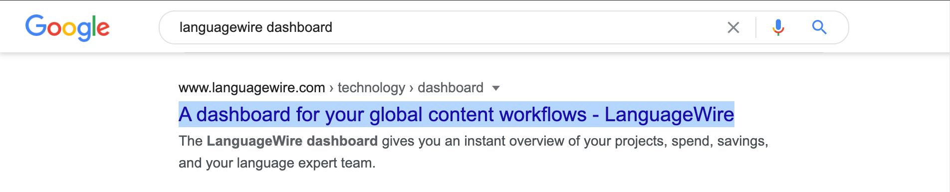 Meta title example on Google